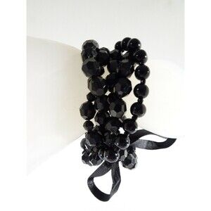 Club Monaco Women's Black Bead 5 Layer Stretch Bracelet Tie NWOT 110